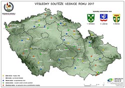 Mapa Vesnice roku - oceněné obce v krajských kolech 2017